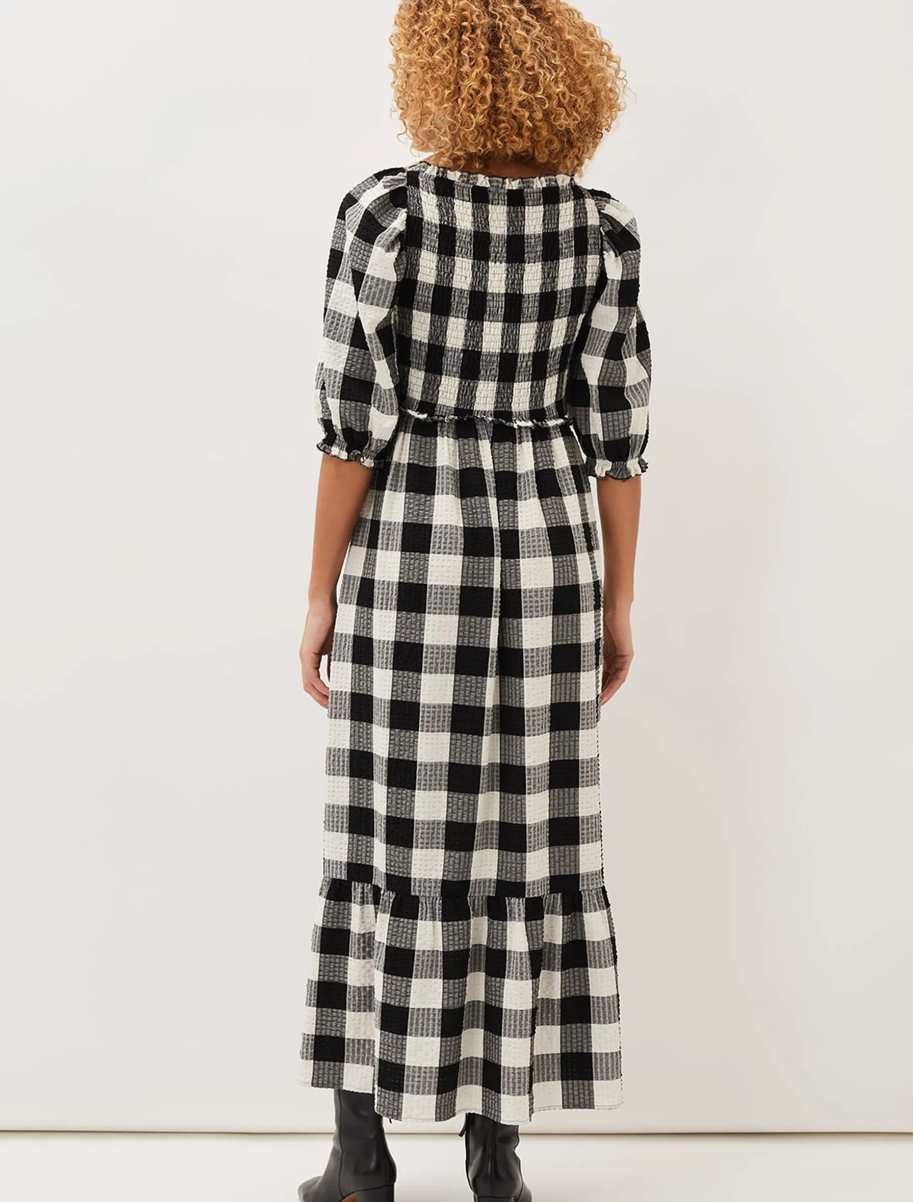Evlin Gingham Square Neck Dress