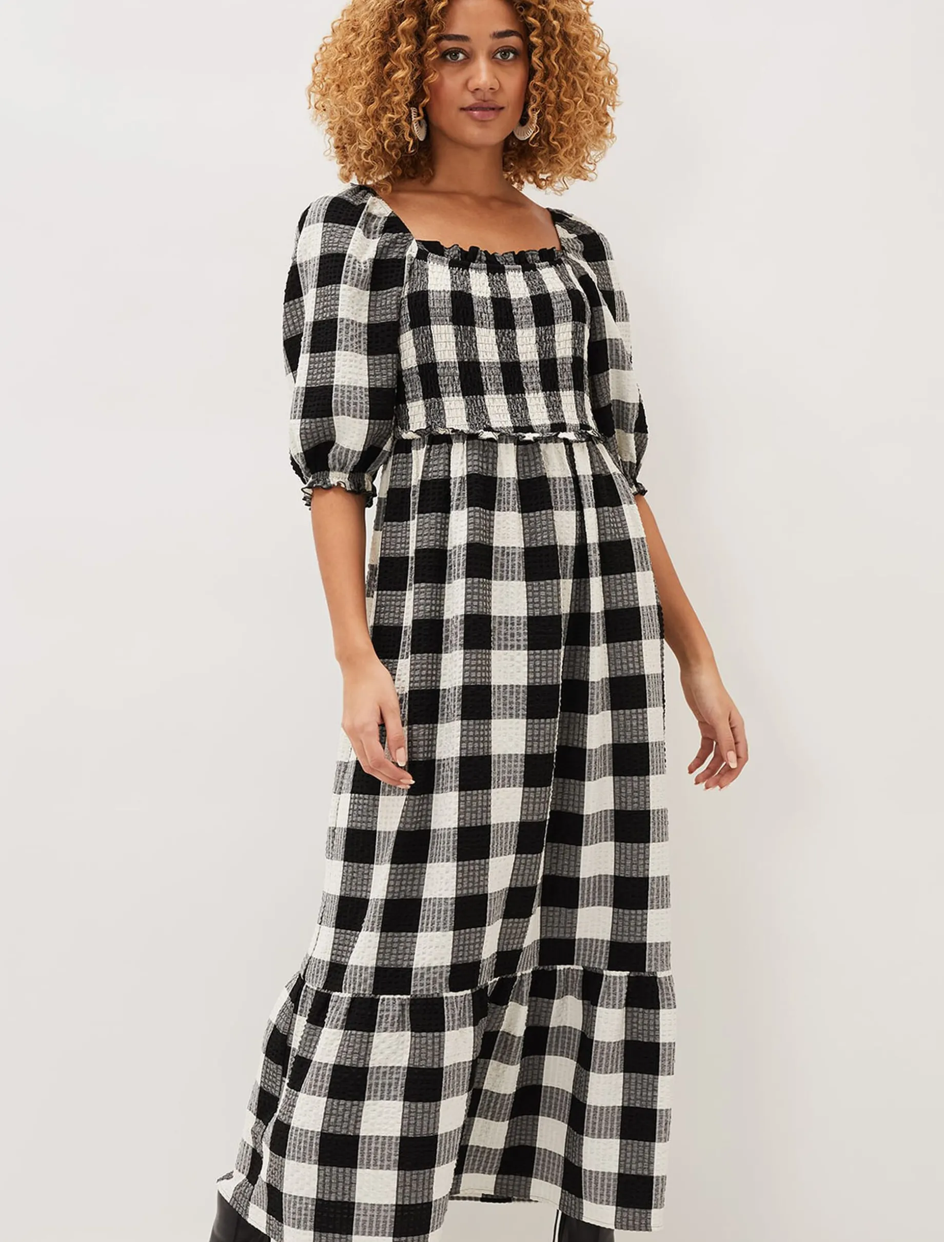 Evlin Gingham Square Neck Dress