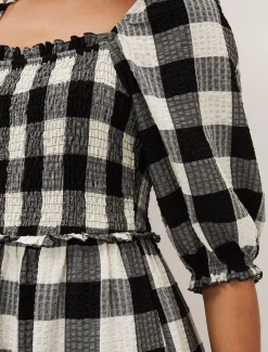 Evlin Gingham Square Neck Dress