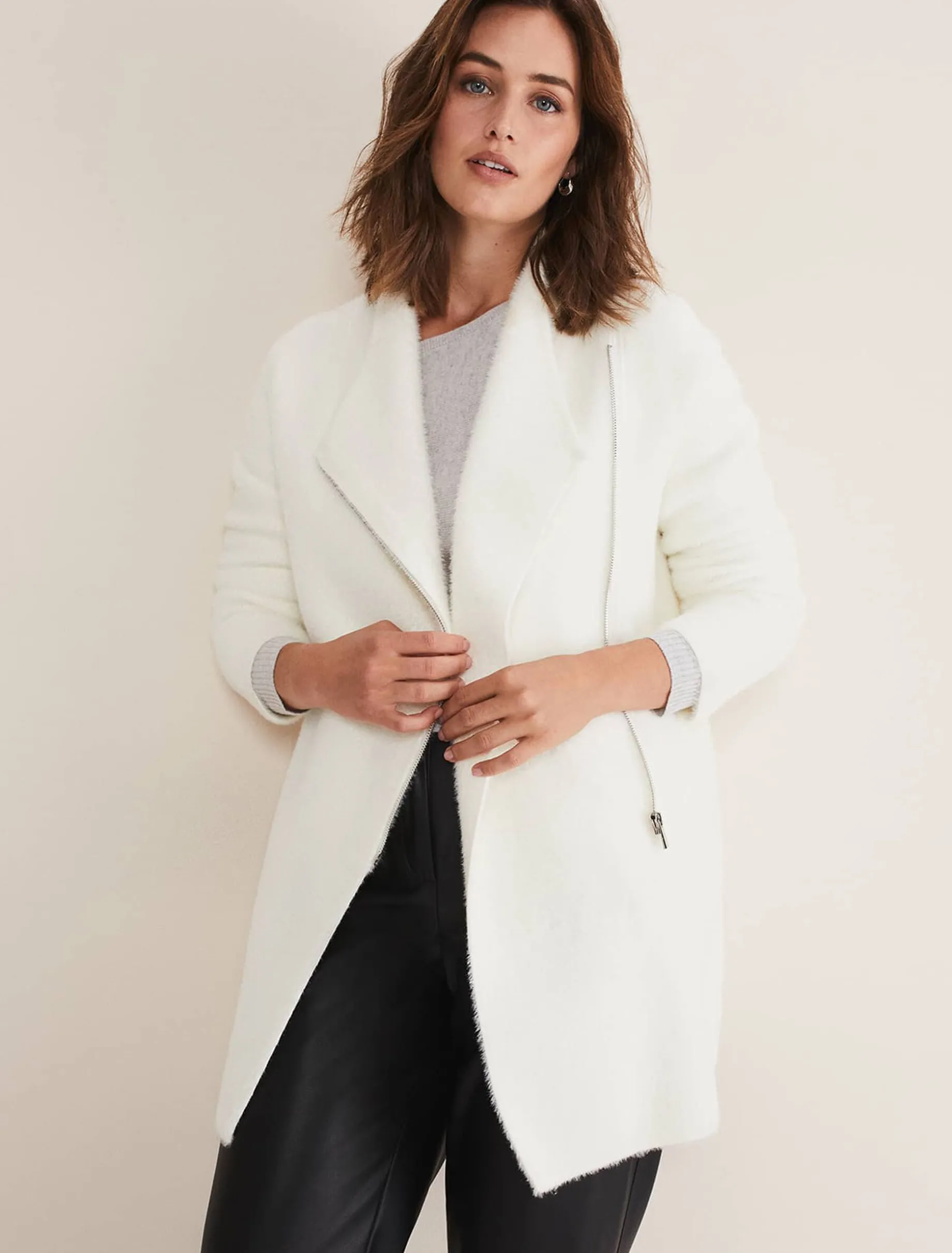 Fia Fluffy Zip Knit Coat