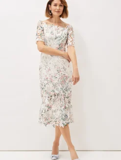 Franky Lace Bardot Midi Dress