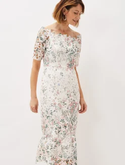 Franky Lace Bardot Midi Dress