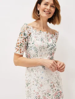Franky Lace Bardot Midi Dress