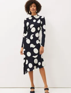 Gabi Spot Print Asymmetric Hem Dress