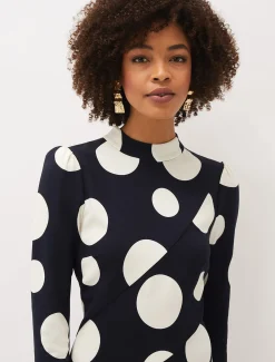 Gabi Spot Print Asymmetric Hem Dress