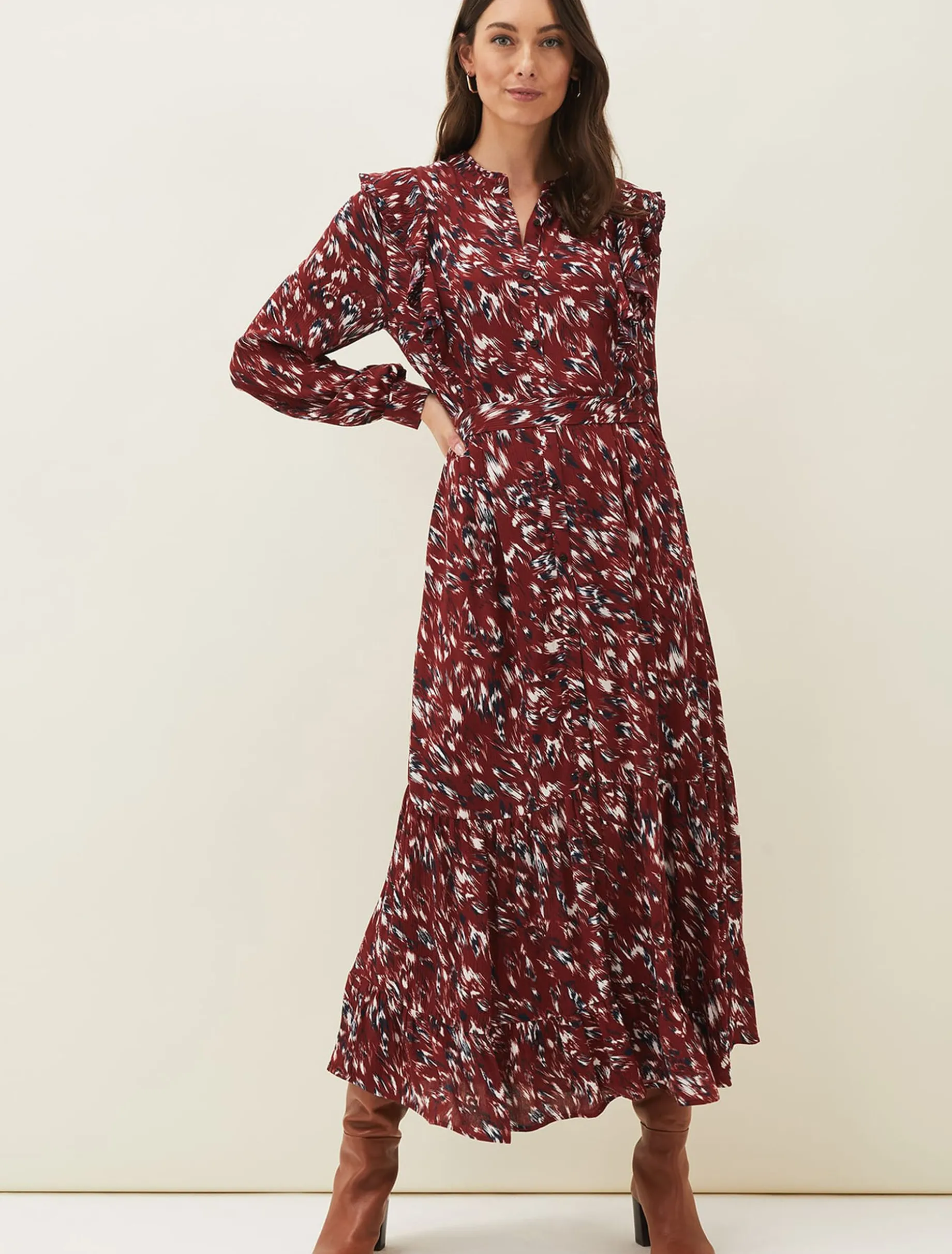 Helen Abstract Feather Print Midaxi Dress