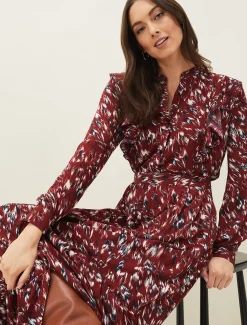 Helen Abstract Feather Print Midaxi Dress