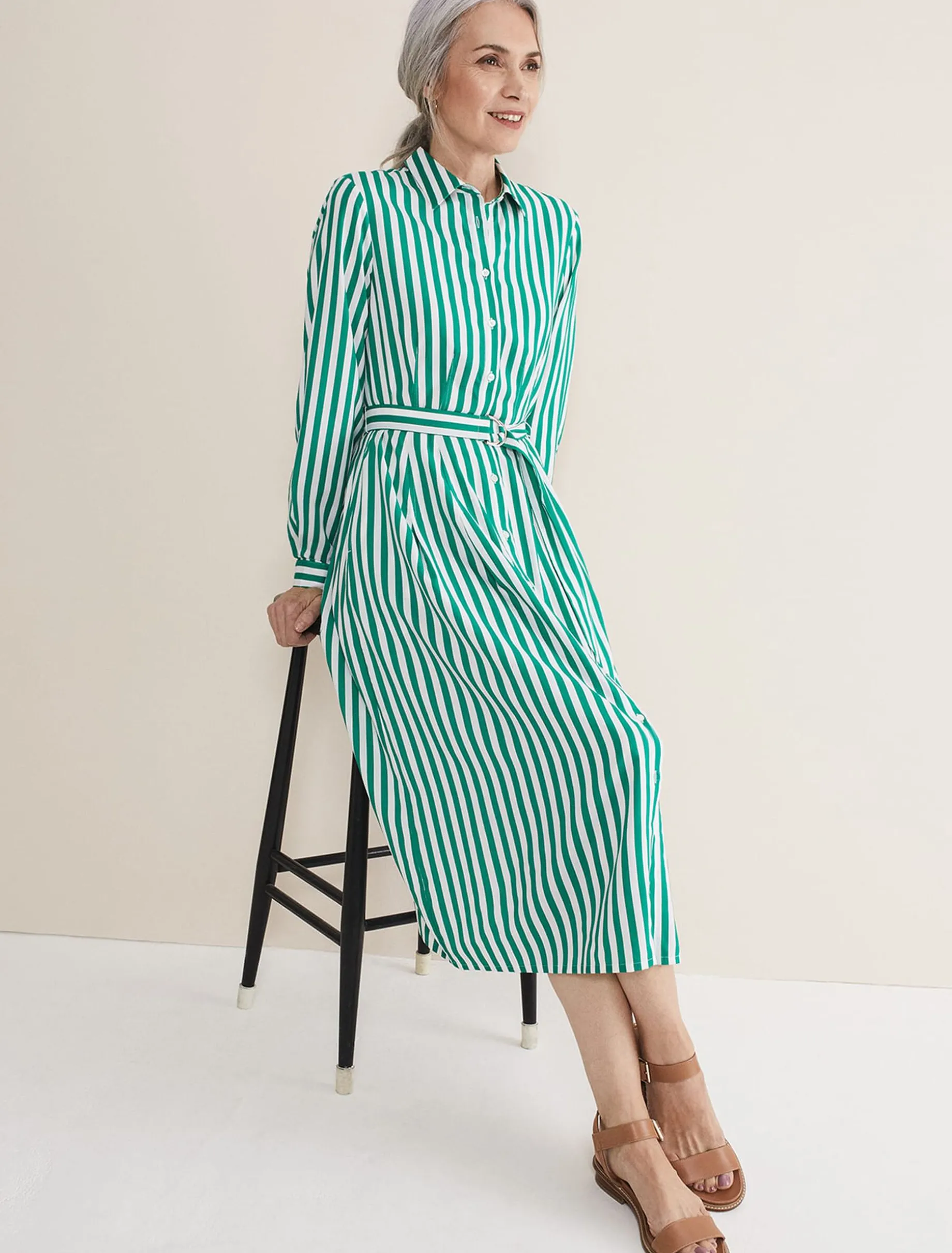 Ida Stripe Shirt Midi Dress