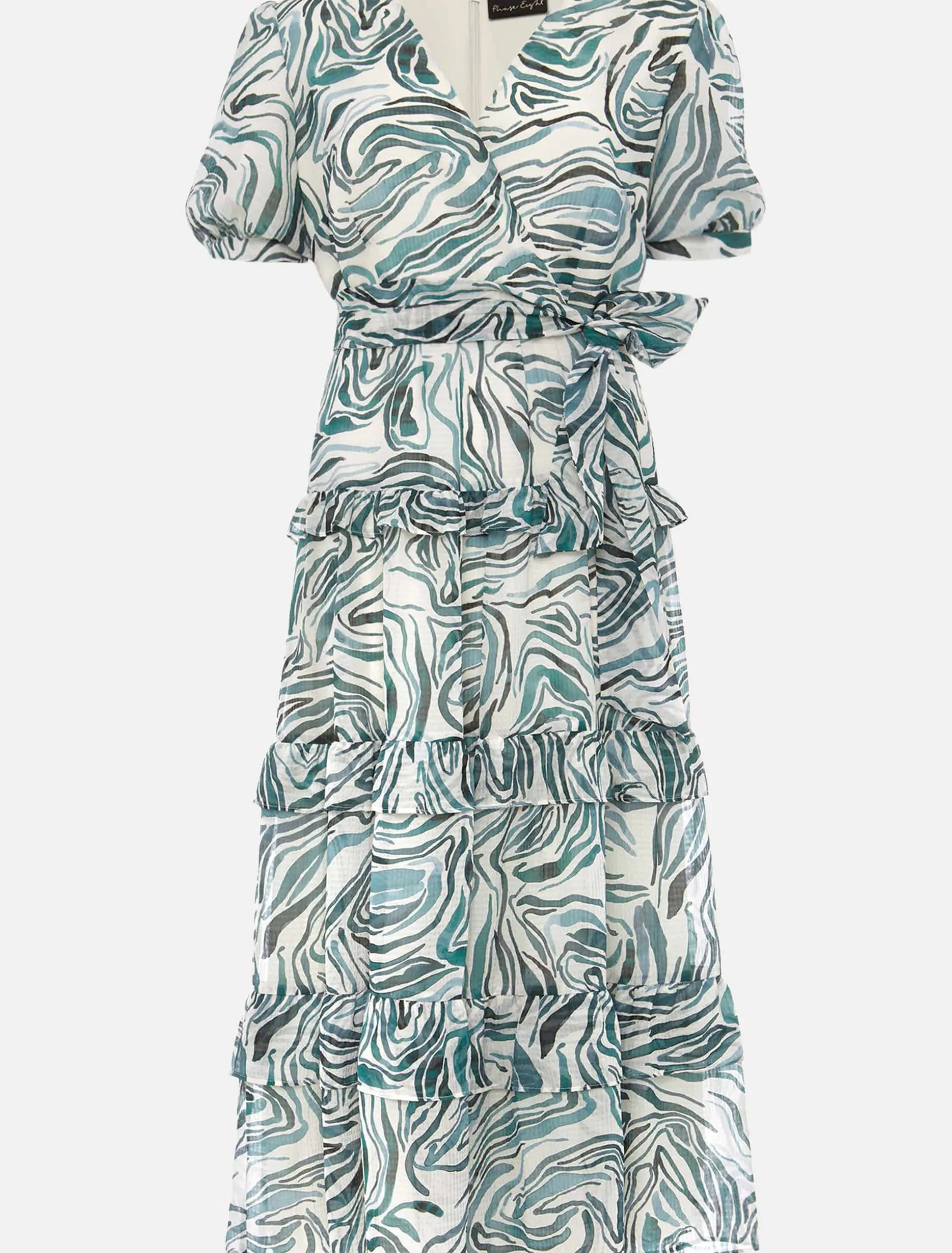 Iona Swirls Print Tiered Short Sleeved Midi Dress