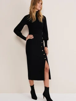 Irina Ribbed Button Detail Knit Skirt