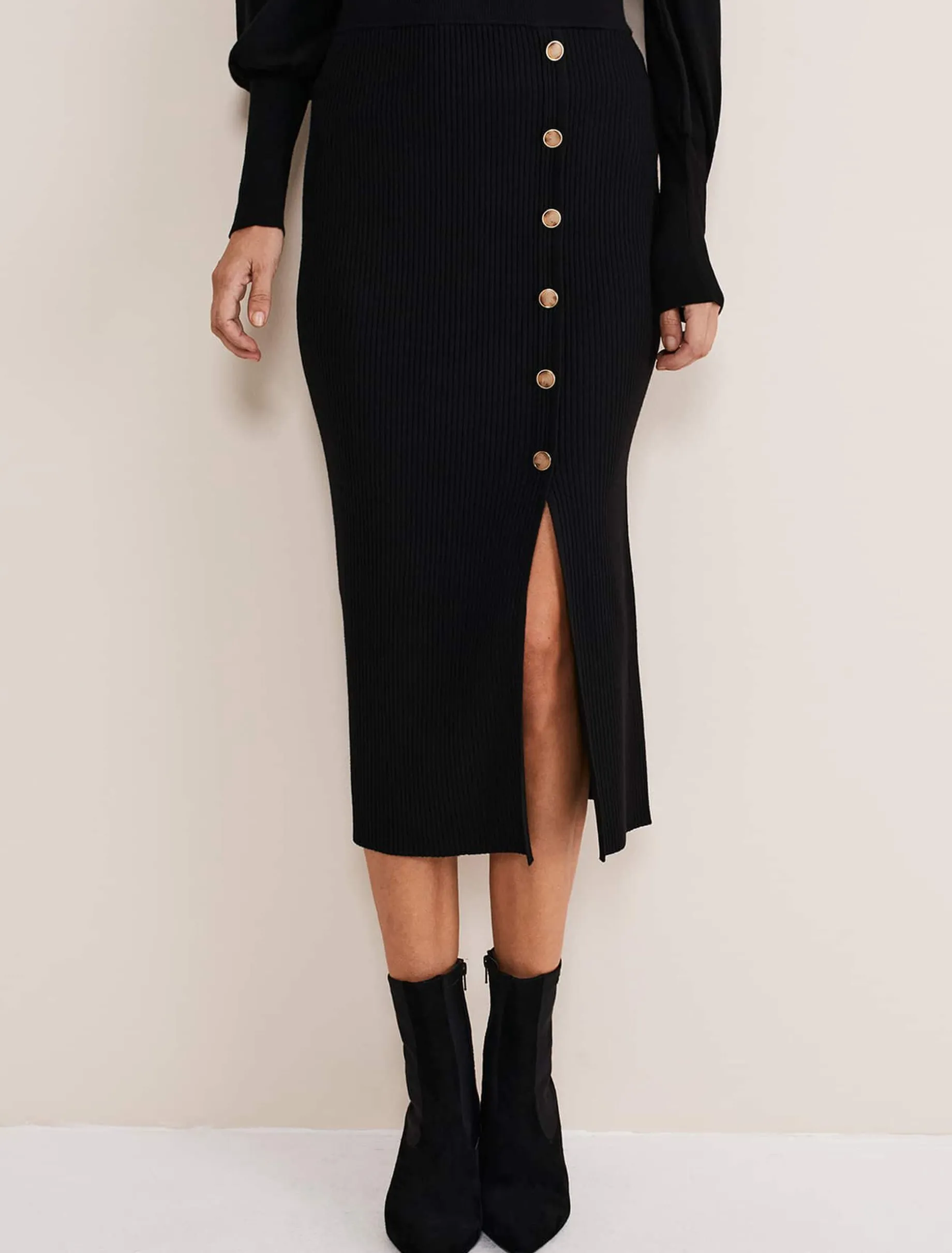 Irina Ribbed Button Detail Knit Skirt