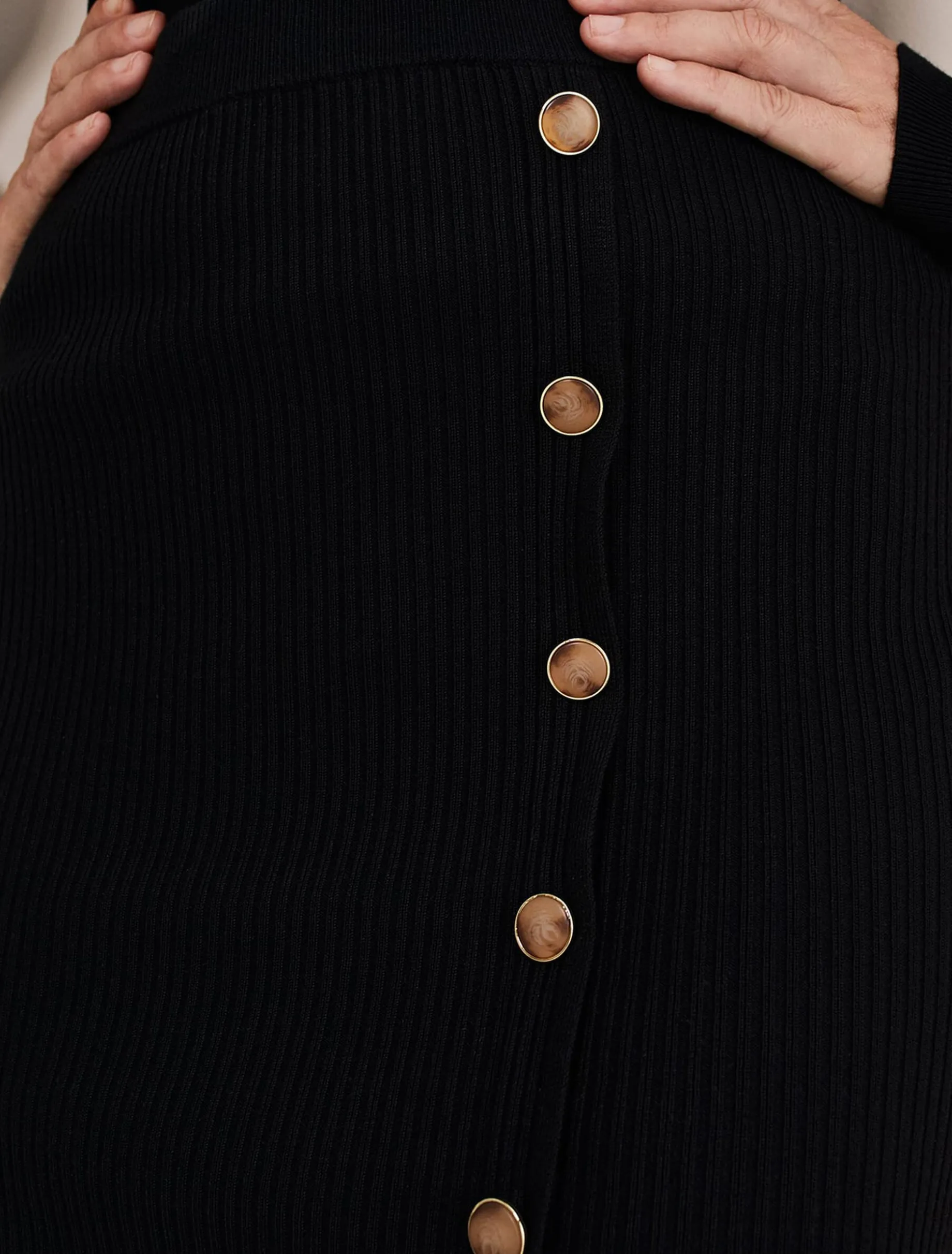 Irina Ribbed Button Detail Knit Skirt