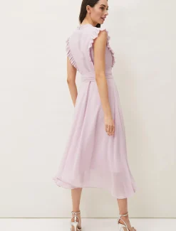 Iris Frill Pintuck Bodice Sleeveless Midi Dress