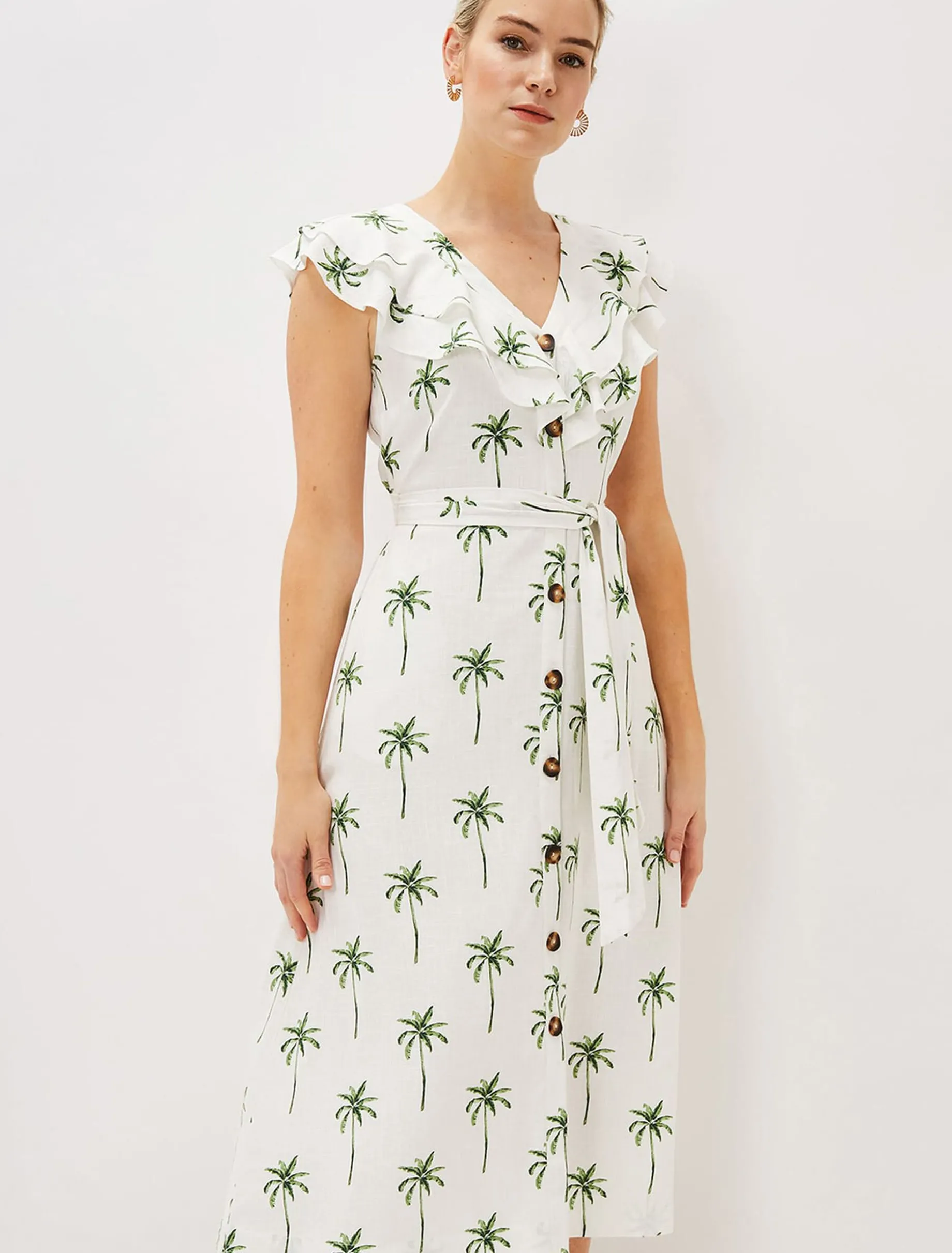 Jamilla Palm Print Midi Dress