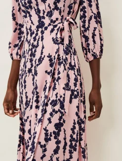 Jean Floral Midi Wrap Dress