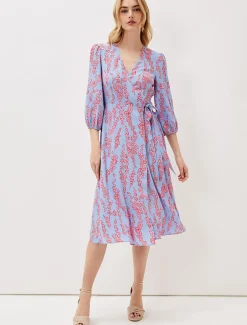 Jean Floral Wrap Midi Dress