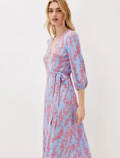 Jean Floral Wrap Midi Dress