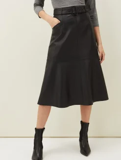Jemma Leather A-Line Midi Skirt