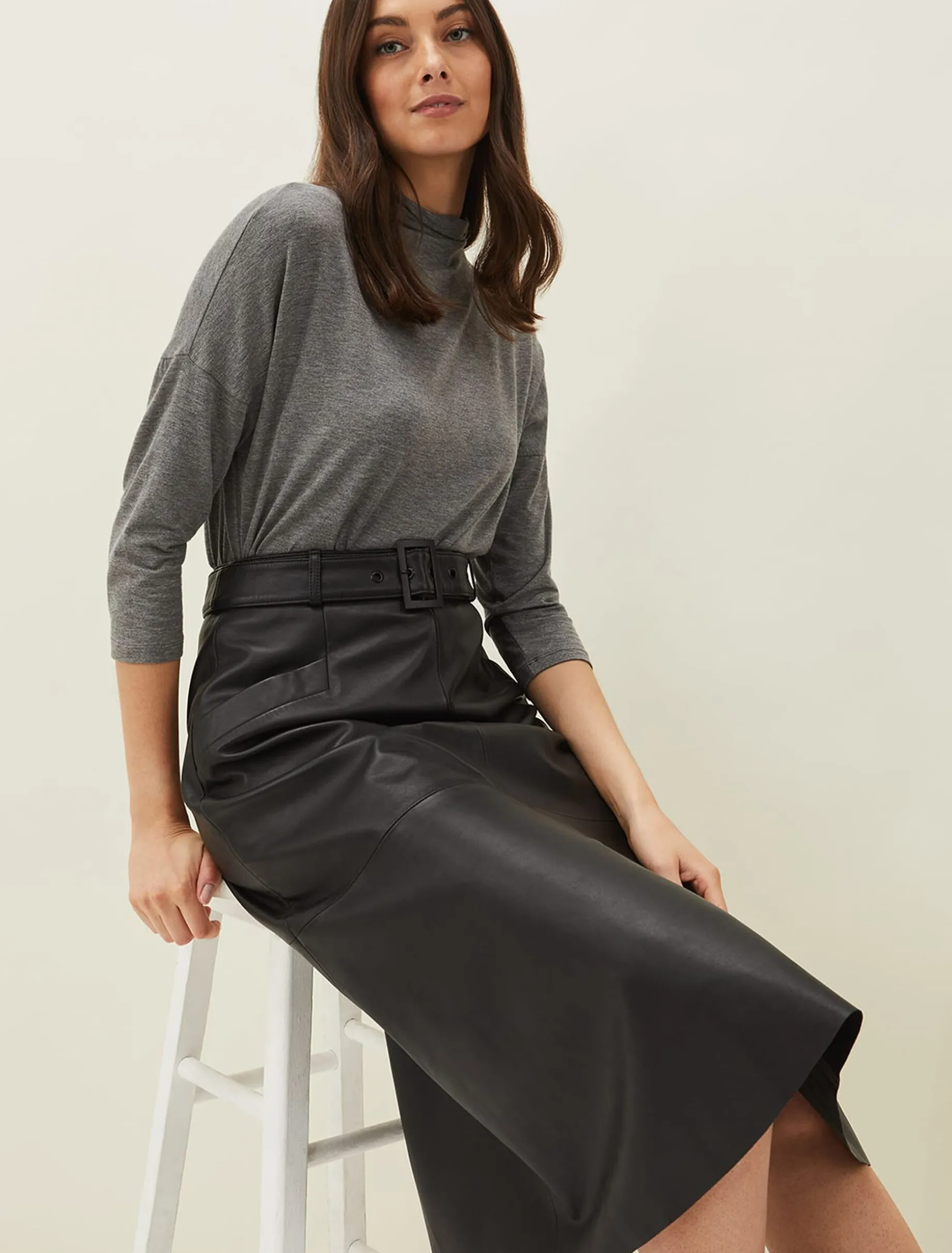 Jemma Leather A-Line Midi Skirt