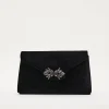Jewel Front Velvet Clutch Bag
