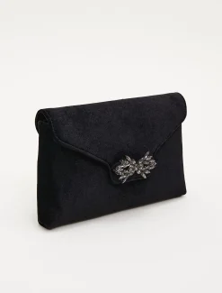 Jewel Front Velvet Clutch Bag