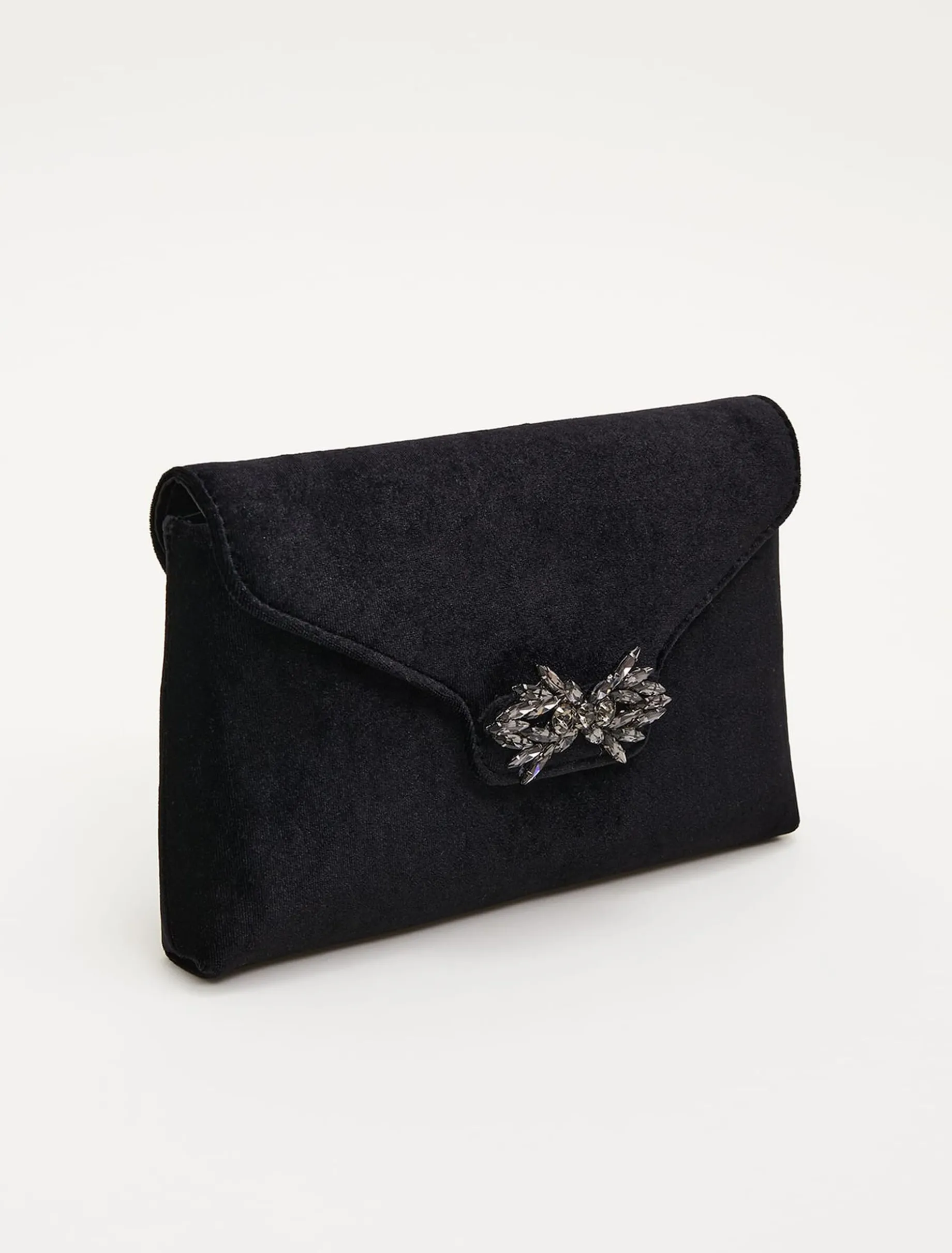Jewel Front Velvet Clutch Bag