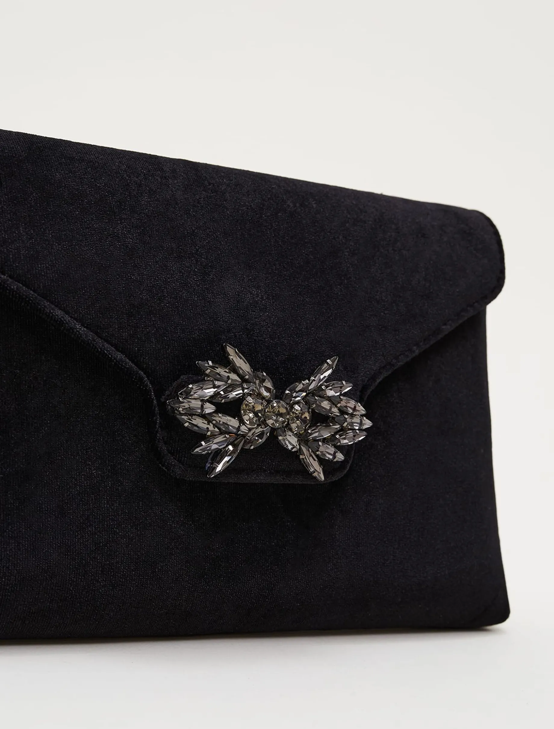 Jewel Front Velvet Clutch Bag