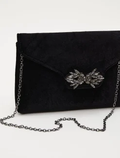Jewel Front Velvet Clutch Bag