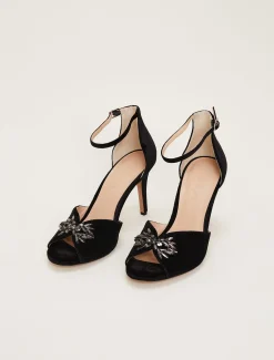 Jewel Front Velvet Sandal