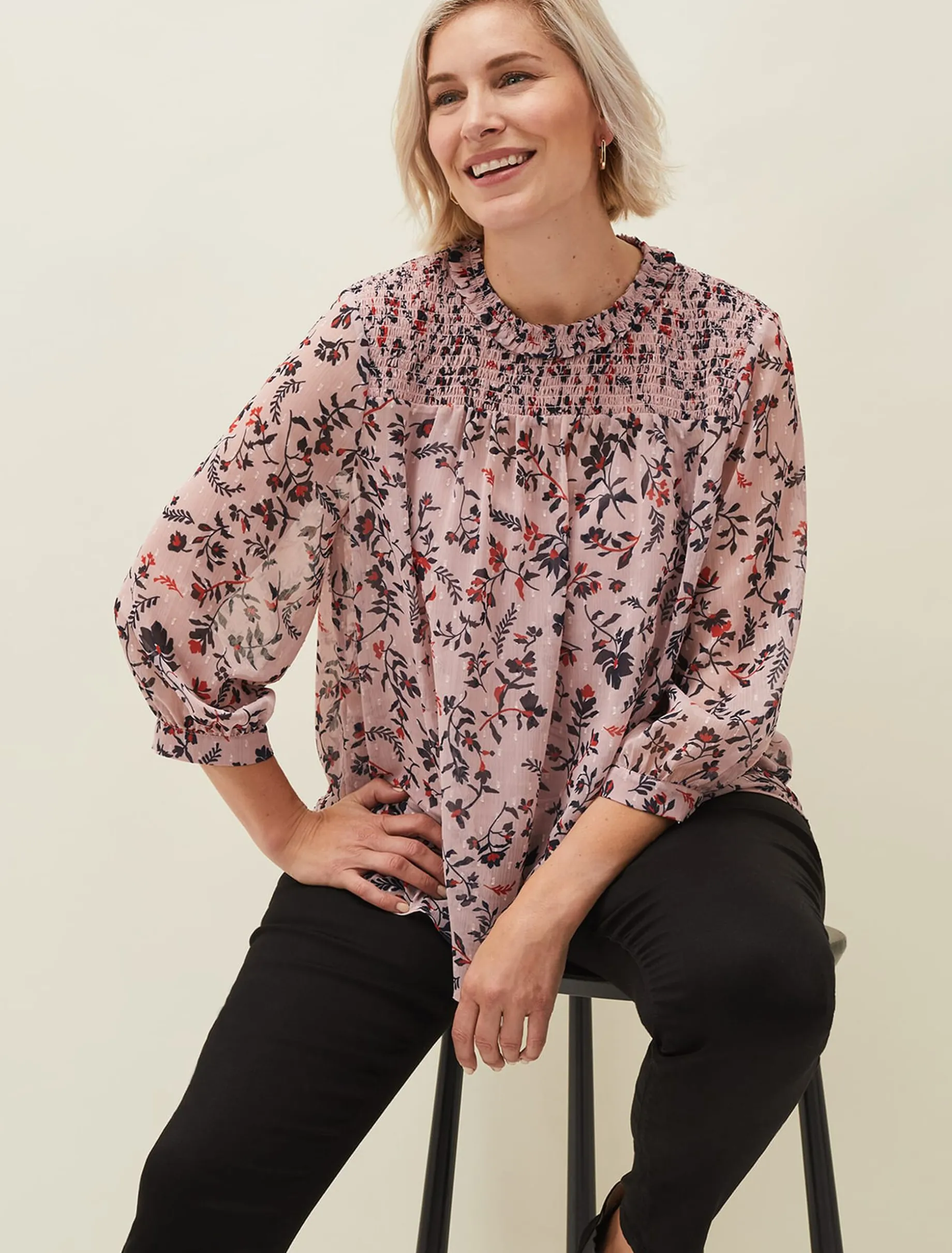 Julie Shirred Floral Blouse