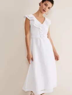 Julieta Frill Broderie Linen Midi Dress