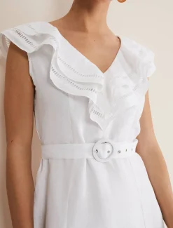 Julieta Frill Broderie Linen Midi Dress