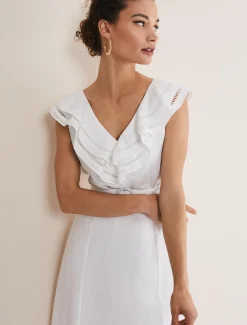 Julieta Frill Broderie Linen Midi Dress