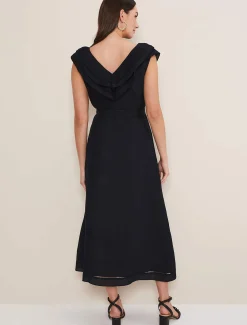 Julieta Frill Broderie Linen Midi Dress