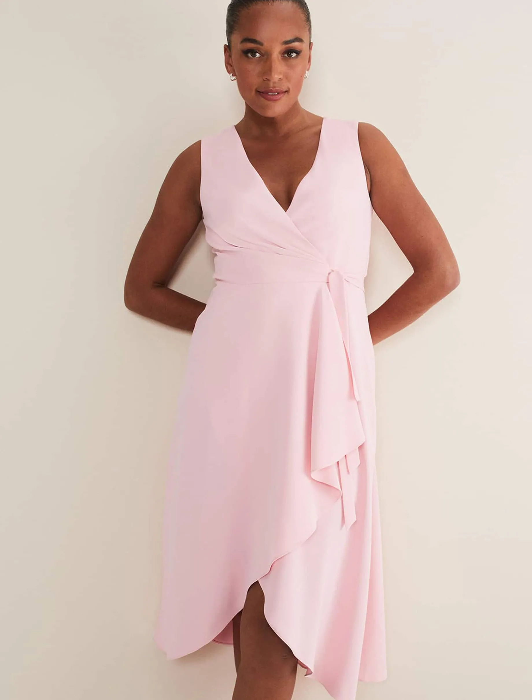 Julissa Sleeveless Ruffle Wrap Midi Dress