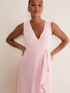 Julissa Sleeveless Ruffle Wrap Midi Dress