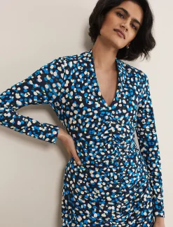 Juno Ruched V Neck Dotty Bodycon Dress