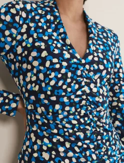 Juno Ruched V Neck Dotty Bodycon Dress