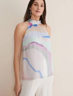Kadie Printed Silk Halter Top
