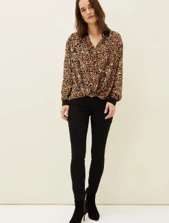 Kaelie Leopard Twist Front Blouse