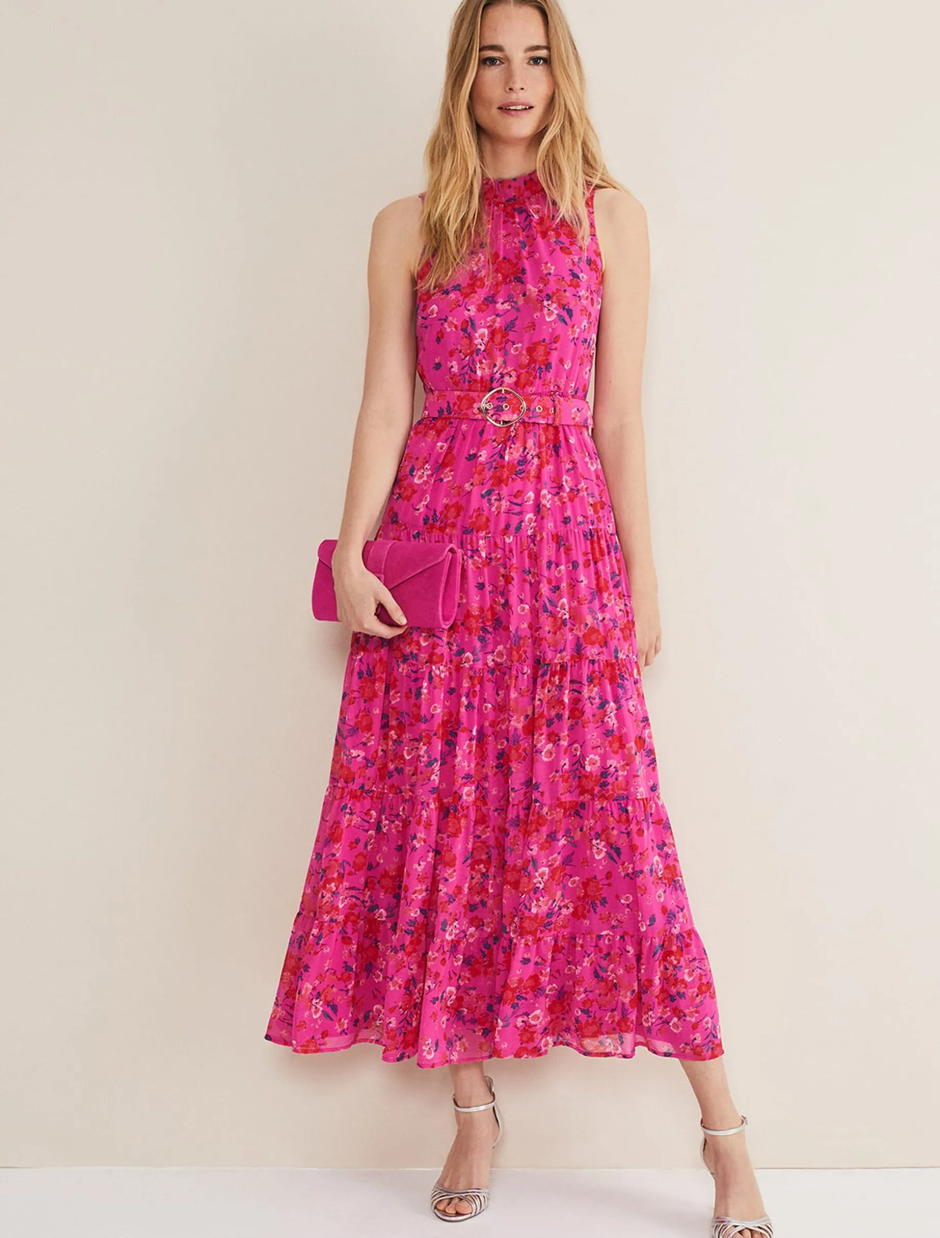 Kara Tiered Belted Floral Maxi Dress