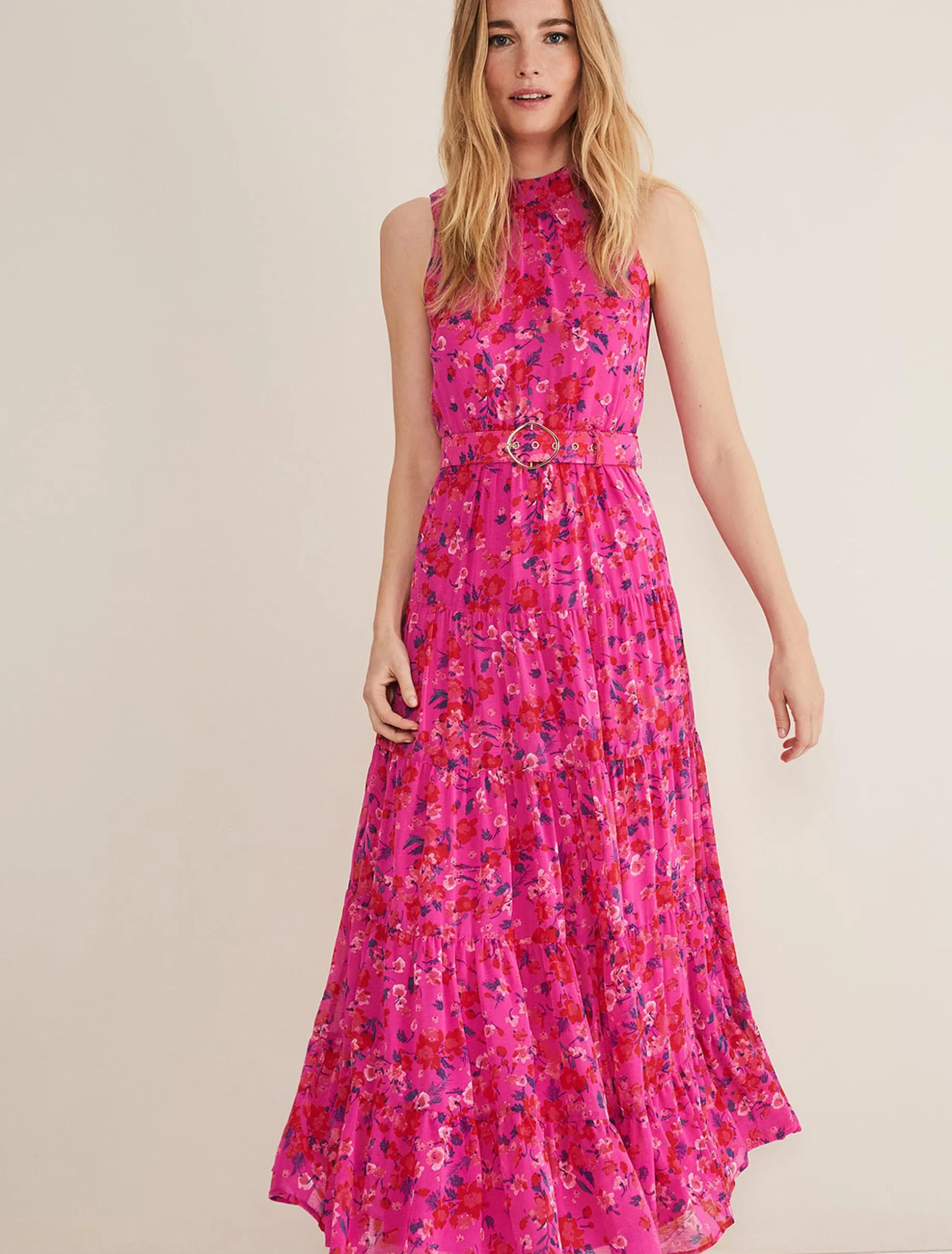 Kara Tiered Belted Floral Maxi Dress