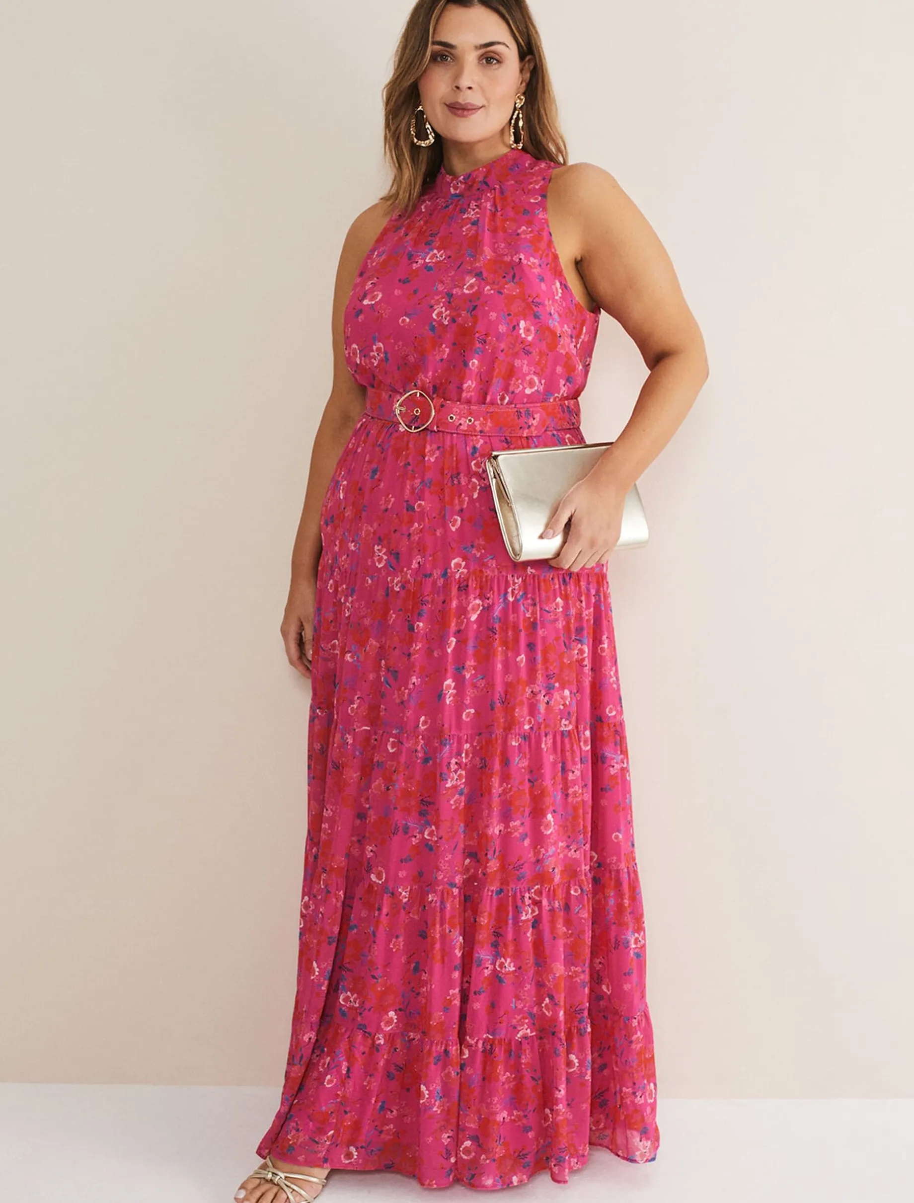 Kara Tiered Belted Floral Maxi Dress