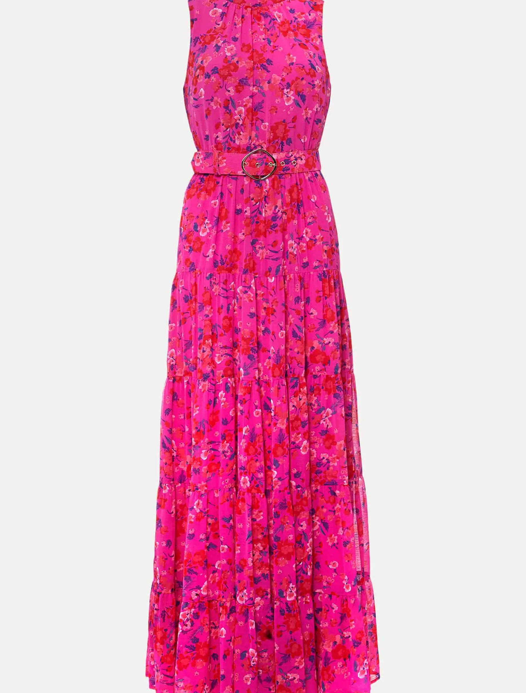 Kara Tiered Belted Floral Maxi Dress