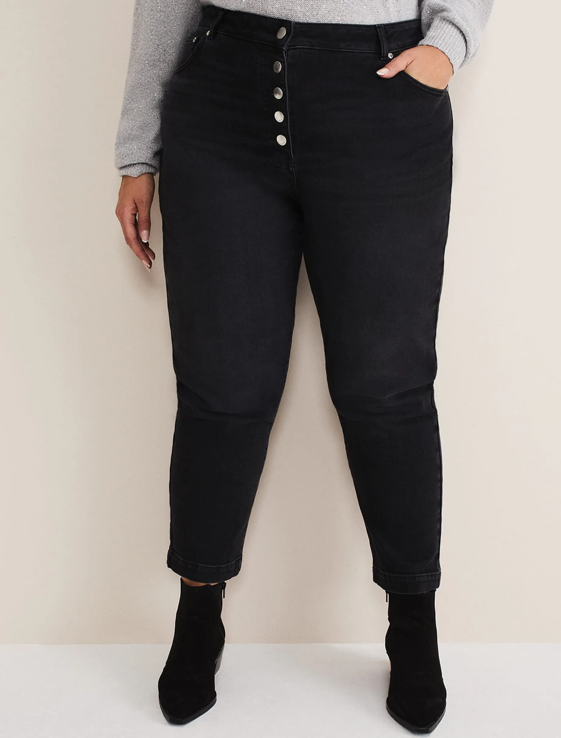 Karlie Button Through Straight Leg Jeans