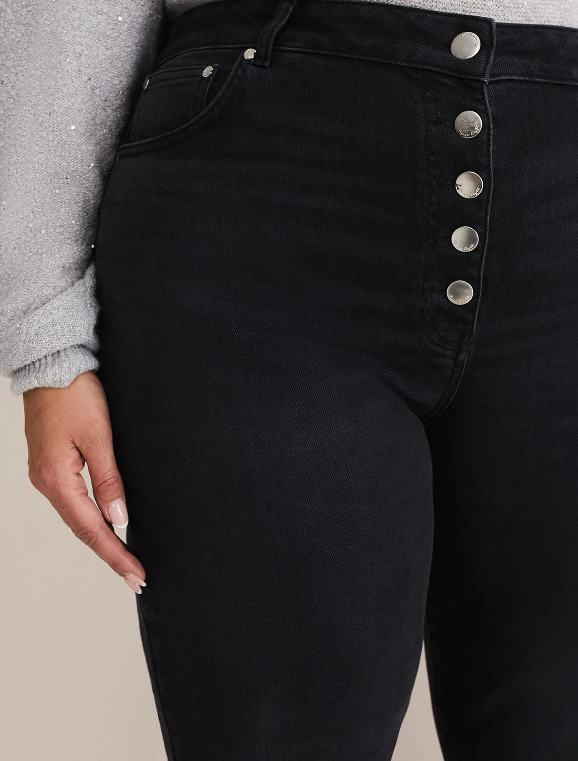Karlie Button Through Straight Leg Jeans