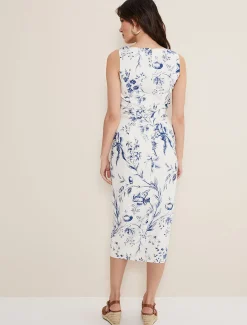 Kaya Linen Floral Bodycon Midi Dress
