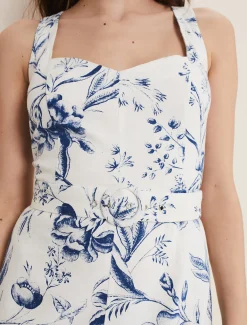 Kaya Linen Floral Bodycon Midi Dress