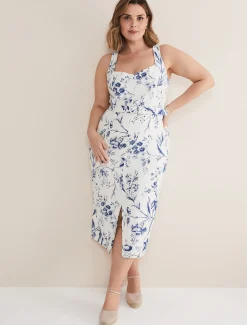 Kaya Linen Floral Bodycon Midi Dress