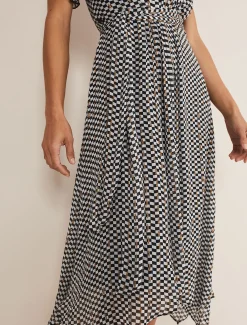 Kaz Checked One Shoulder Midi Dress